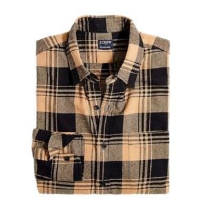 J.CREW Tan and Black Plaid Long Sleeve Shirt Mens S Small  100% Cotton Flannel